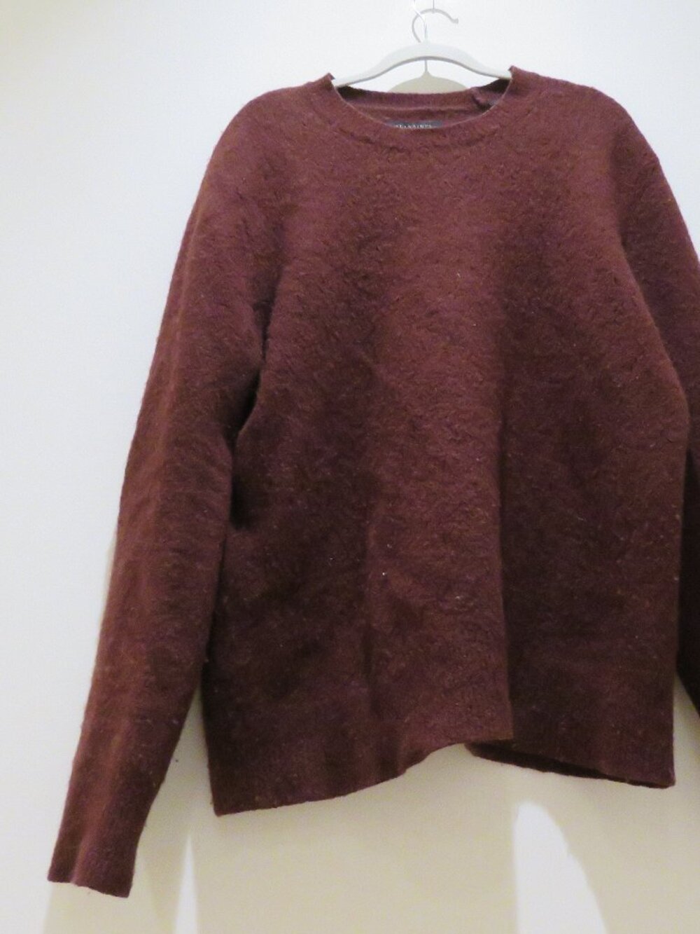 ALL SAINTS Hawk Crew Sweater Wool Yak Blend Burgundy Men's Medium Minimalist - Picture 7 of 12